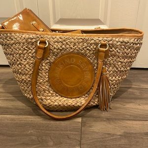 Seven for all mankind Woven Straw large women’s purse with brown leather wallet